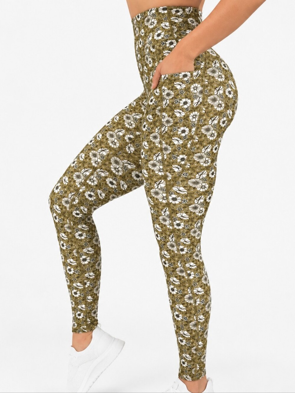 NWT Buffbunny Womens Rosa Pocket Leggings Green Petal Print High Rise Size M